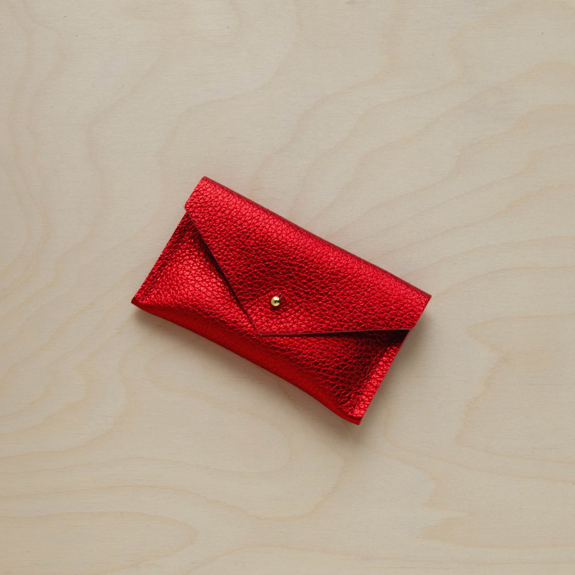 Metallic Red leather card holder.