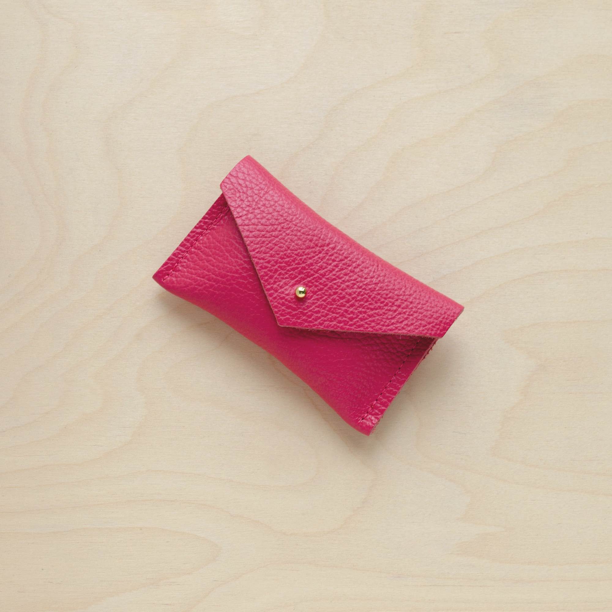 Raspberry Pink leather card holder.