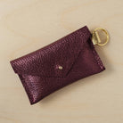 Leather Keyring Card holder in metallic berry.