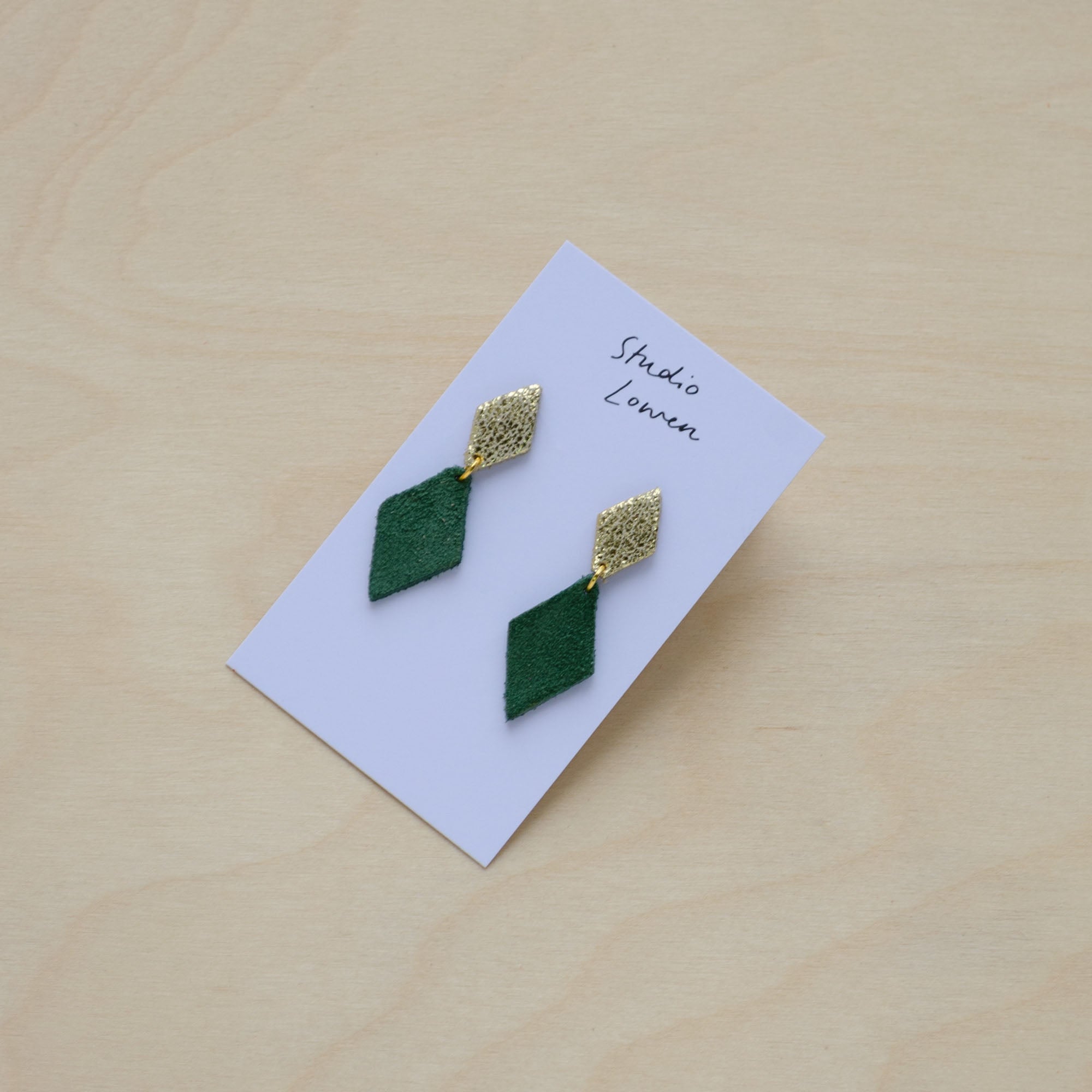 Alba Earrings in Moss Green and Shimmer Gold
