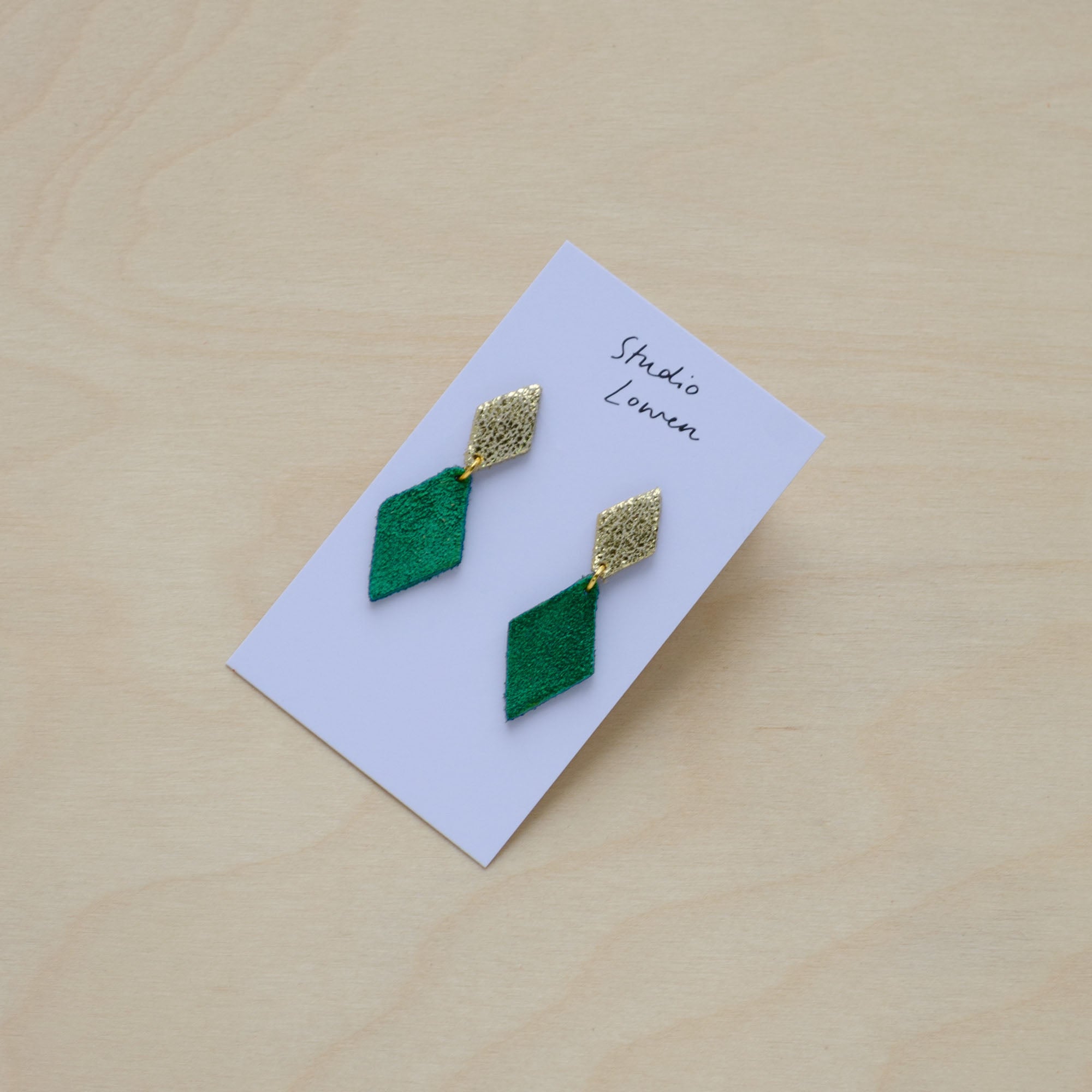 Alba Earrings in Jade Green and Shimmer Gold