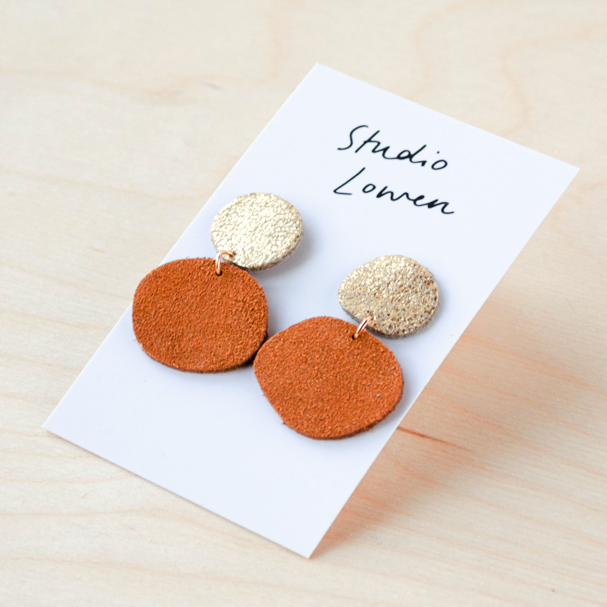 Bili Pop Leather and Suede earrings in gold and orange