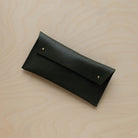 Pine Green leather double stud glasses case.