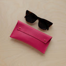 Raspberry Pink Leather double stud glasses case.