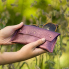 Metallic Berry leather double stud glasses case with sunglasses