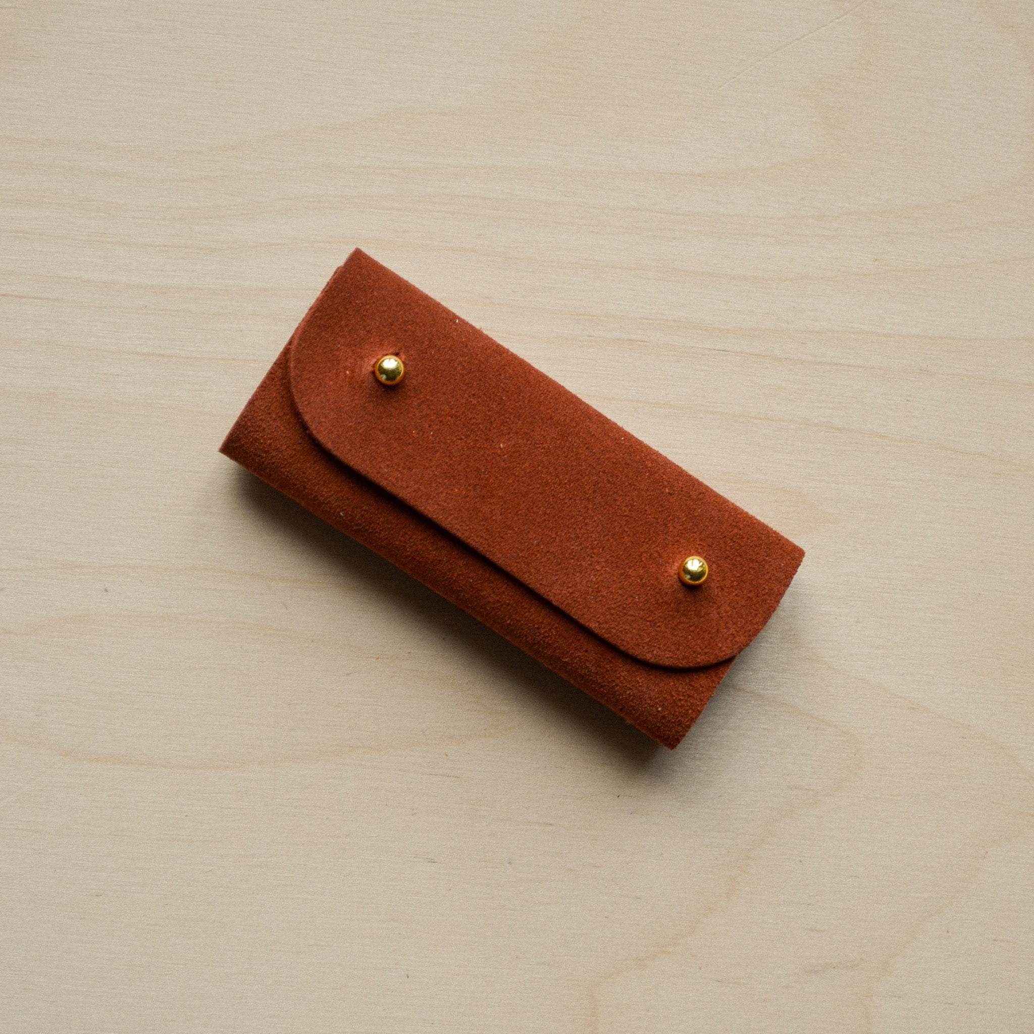 Chestnut Brown Suede Sewing Needle Case.