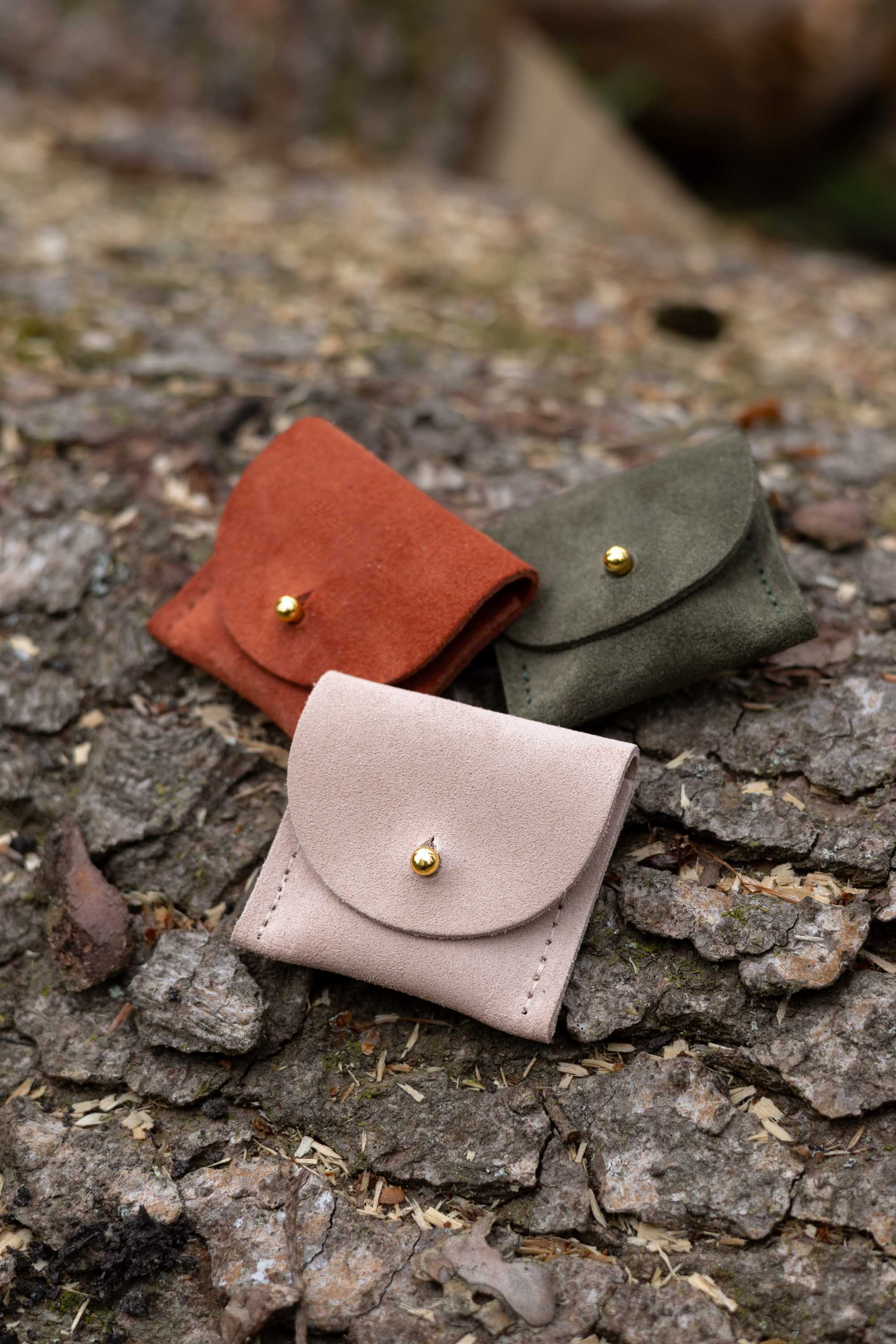 Mini suede pouch in Warm Sand, Terracotta and Soft Olive