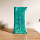 Metallic Turquoise Green Glasses Case with initials personalised on the front.