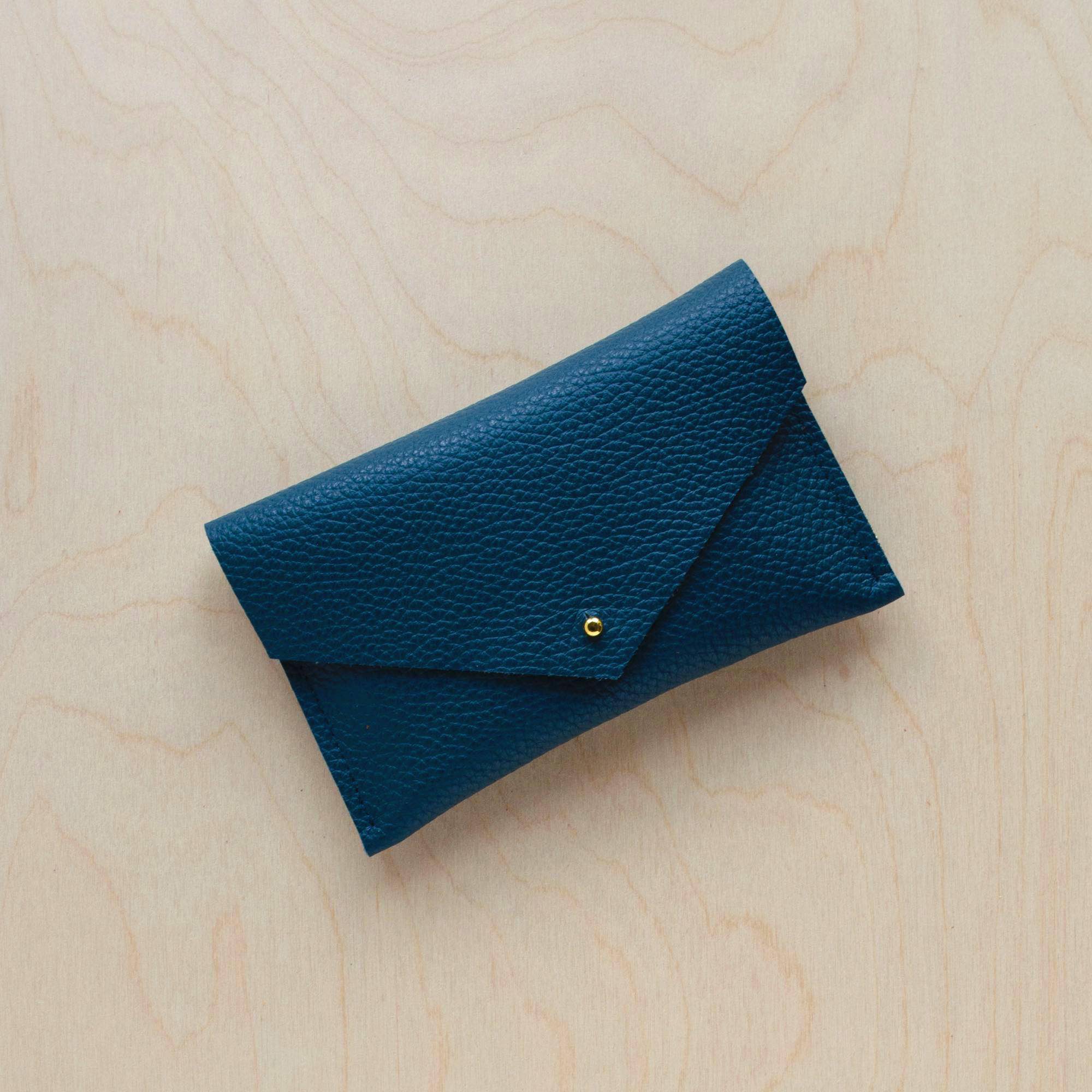 Leather passport pouch in Atlantic teal