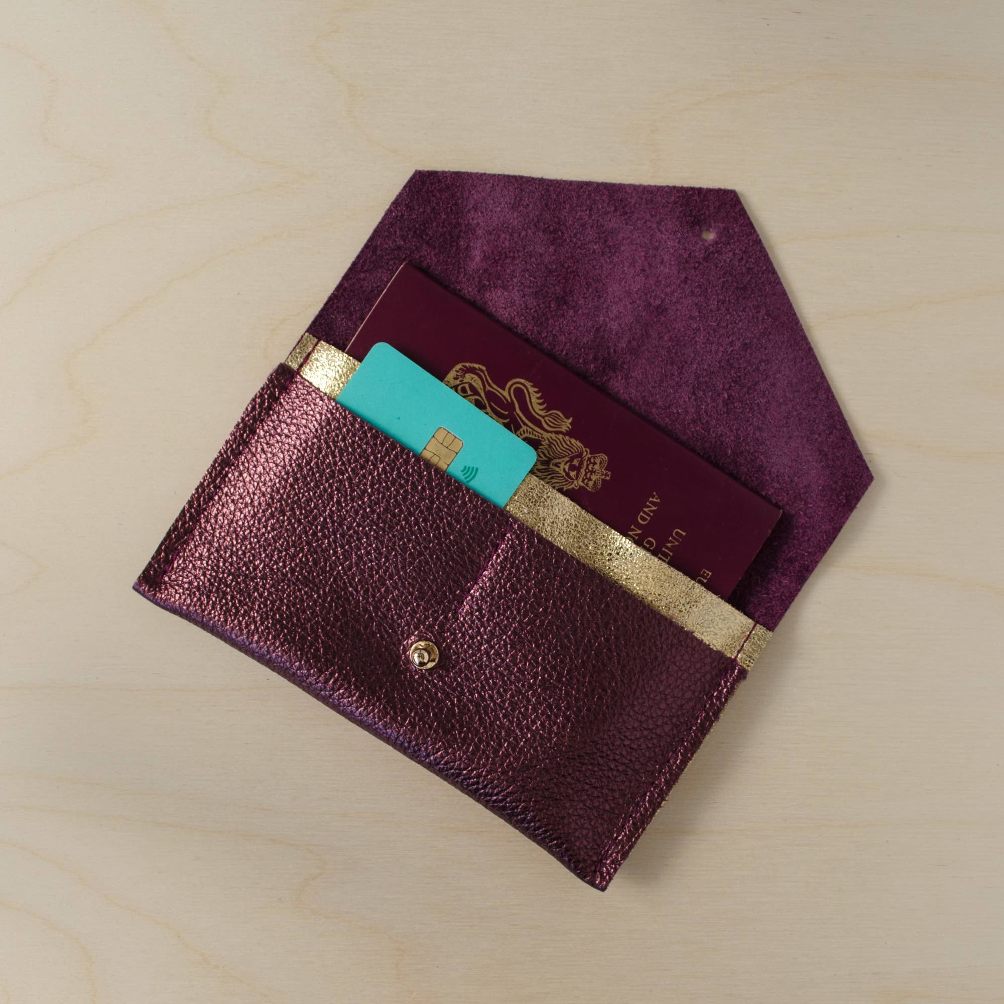 Metallic Berry Leather Passport Pouch