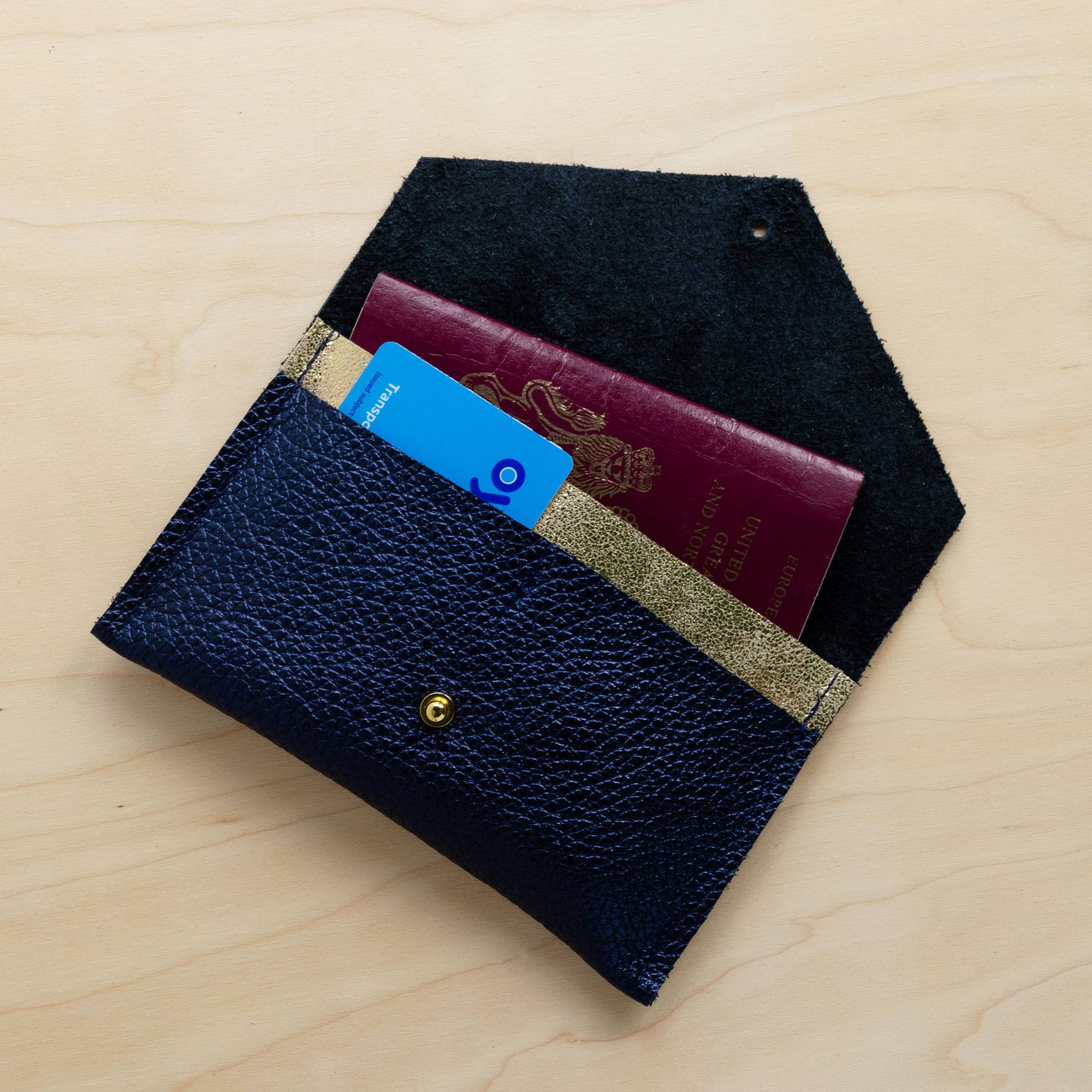 Metallic Navy Leather passport pouch