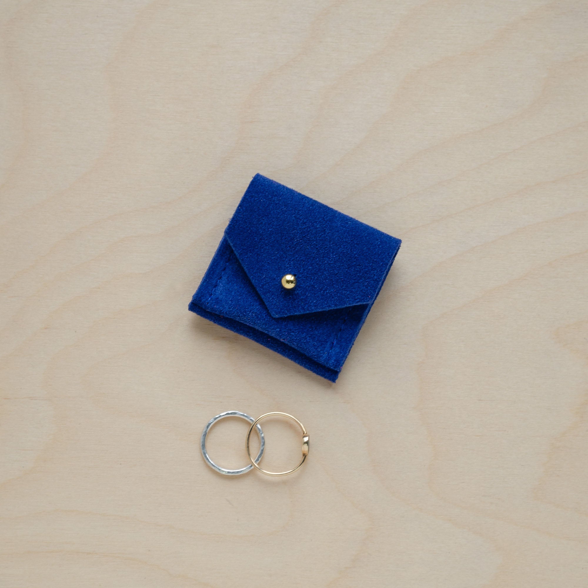 Ultramarine Blue Wedding Ring Pouch in suede.