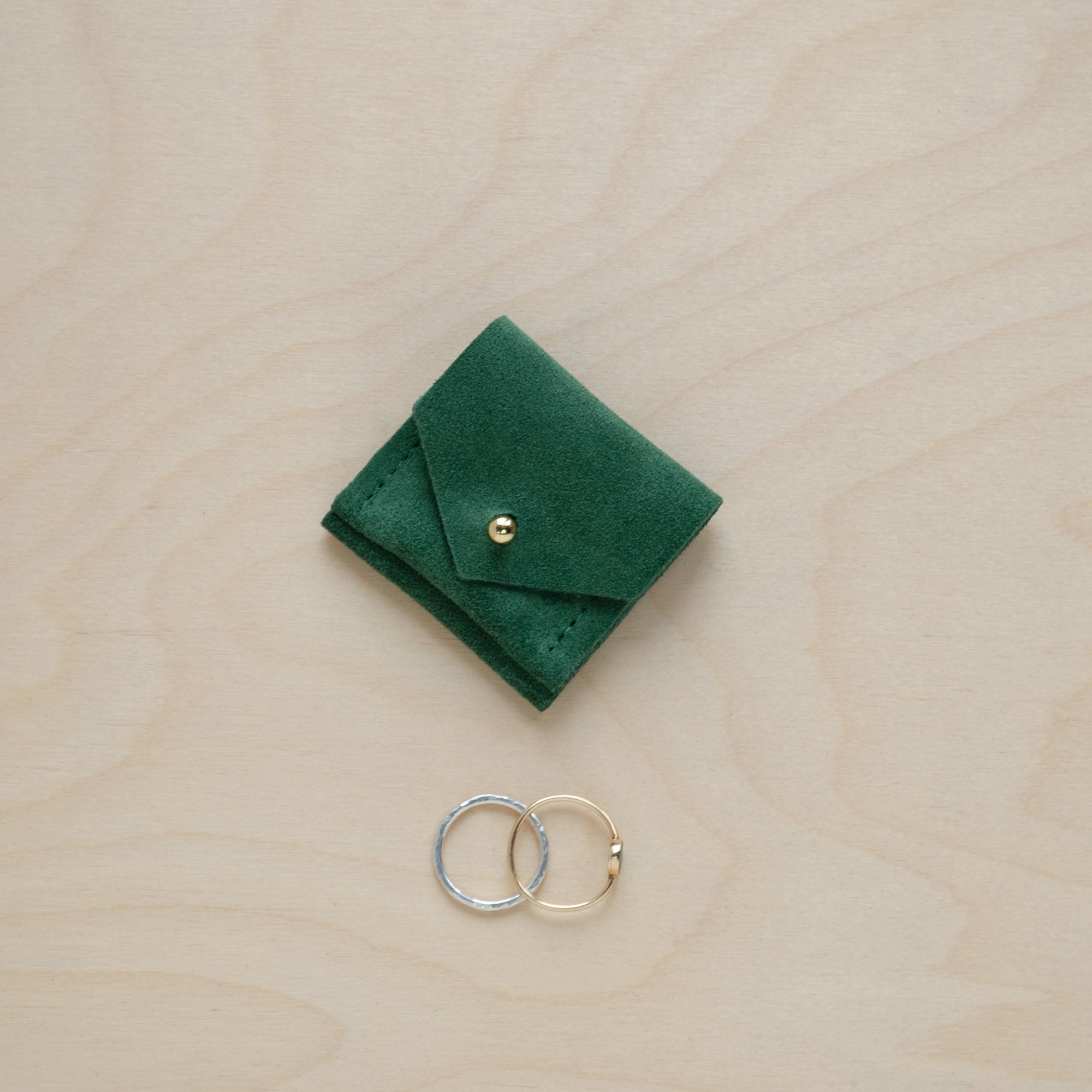 Moss Green Wedding Ring Pouch in suede.