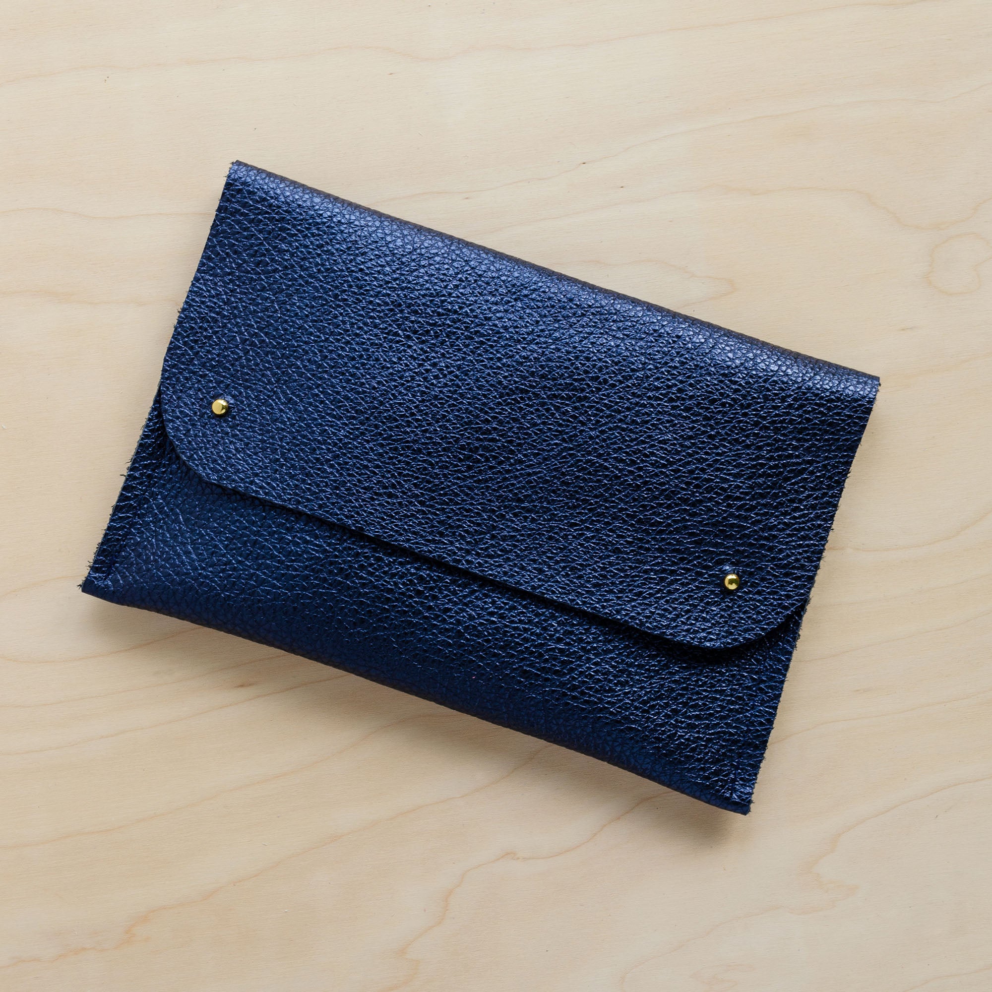 Blue leather clutch on sale wristlet