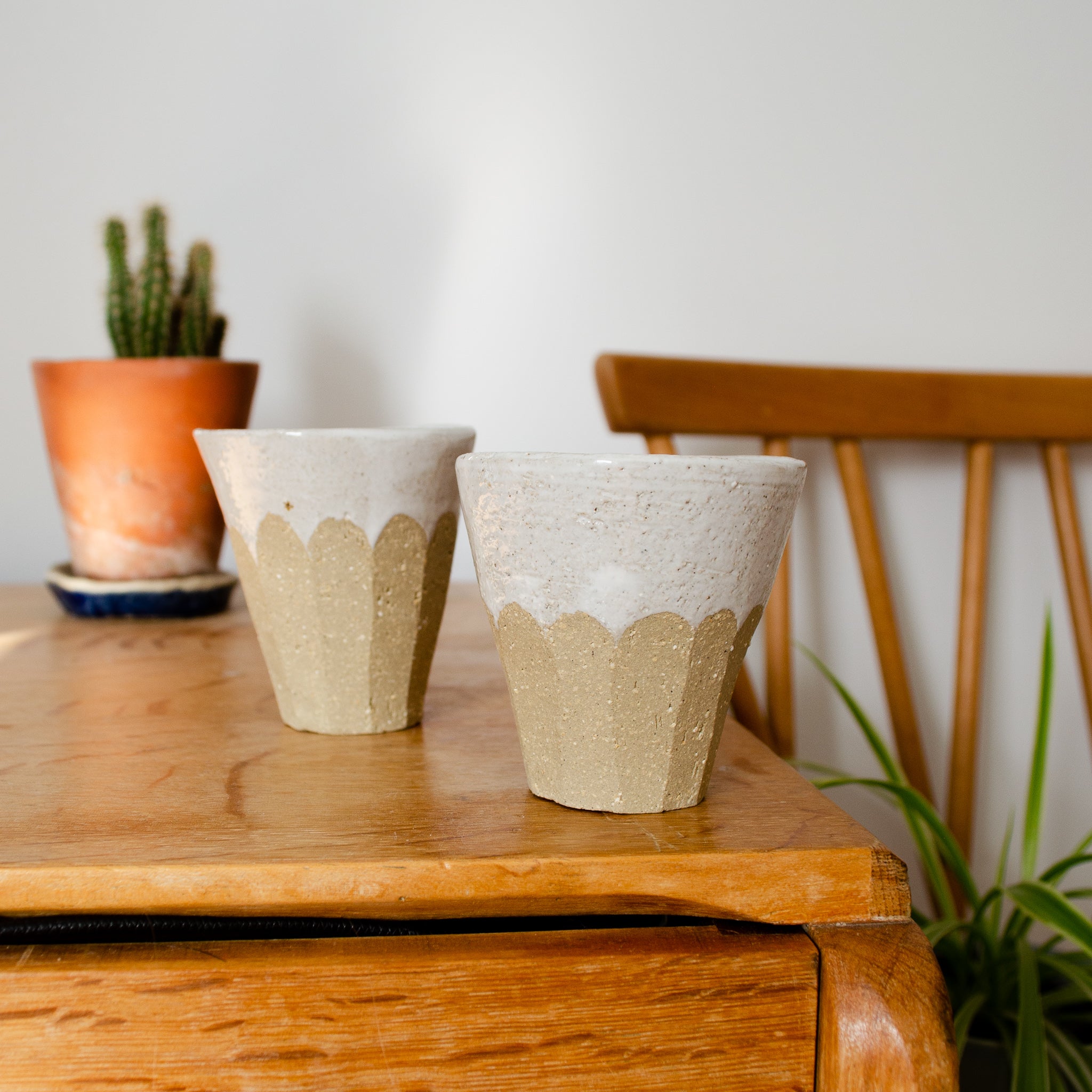 Good Hand built scalloped stoneware planter